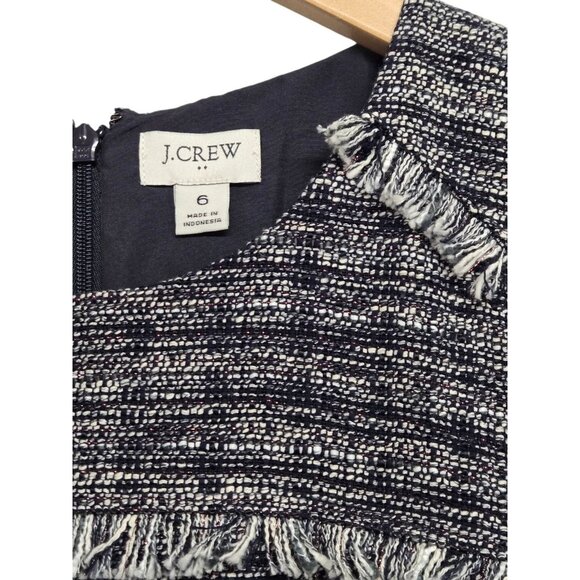 J Crew Womens Size 6 Navy Blue Metallic Fringe Tweed Sheath Dress Classic Career - Picture 5 of 8